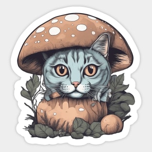 Cat Basking in Sunlight Under a Mushroom Sticker